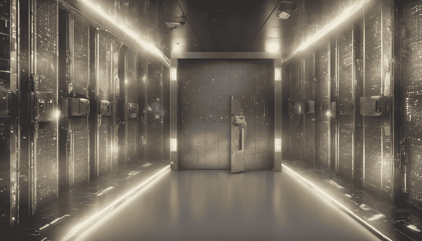 A digital vault as an analogy to a database, treasuring the most valuable assets of an organization. Created with Stable Diffusion